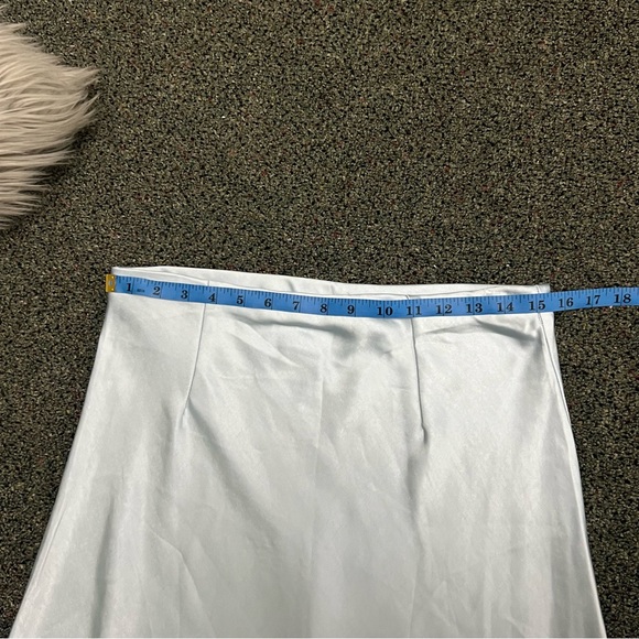 NWT JUPE NYC Pastel Baby Light Blue Satin Silk Midi Modest Slip Cute Skirt Sz L - Picture 13 of 13